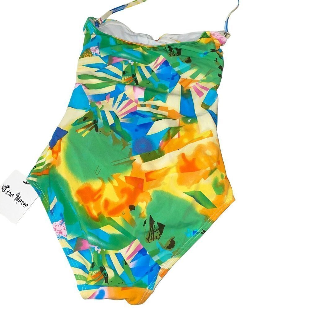 Lisa Maree Womens Swimsuit Size Xs Tropical Ruched Removable Strap Tie Neck New — image 2 of 8